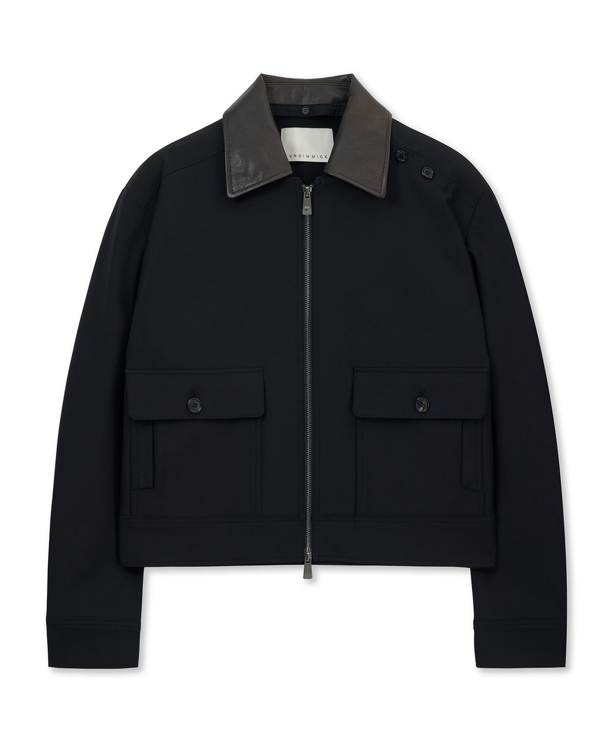 언지미크(UNGIMMICK) LEATHER COLLAR NYLON JACKET (BLACK)