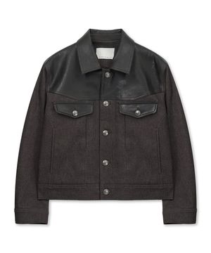 LEATHER YOKE DENIM JACKET (BURGUNDY)