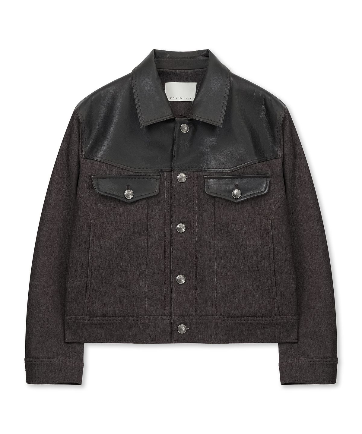 언지미크(UNGIMMICK) LEATHER YOKE DENIM JACKET (BURGUNDY)