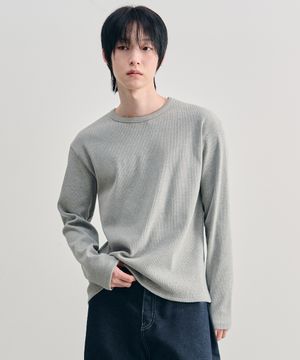 리브드 롱슬리브 크롭 티셔츠 [GRAY]