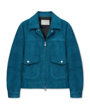 COBALT SUEDE TRUCKER JACKET (BLUE / GOATSKIN)