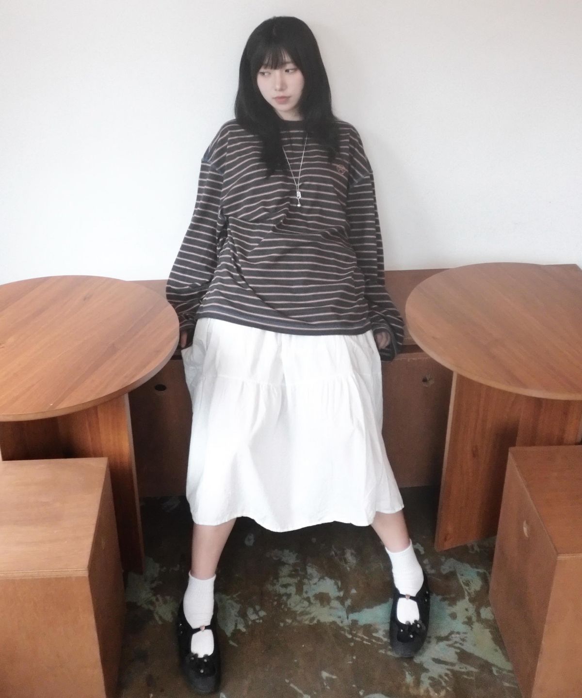 논타입(NONTYPE) STRIPE LONG SLEEVE T-SHIRT (CHARCOAL)