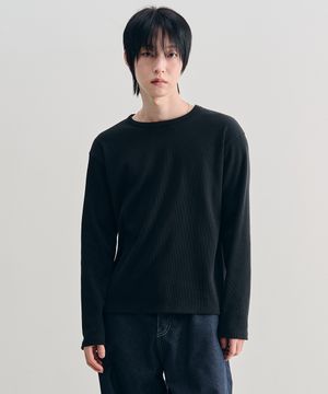 리브드 롱슬리브 크롭 티셔츠 [BLACK]