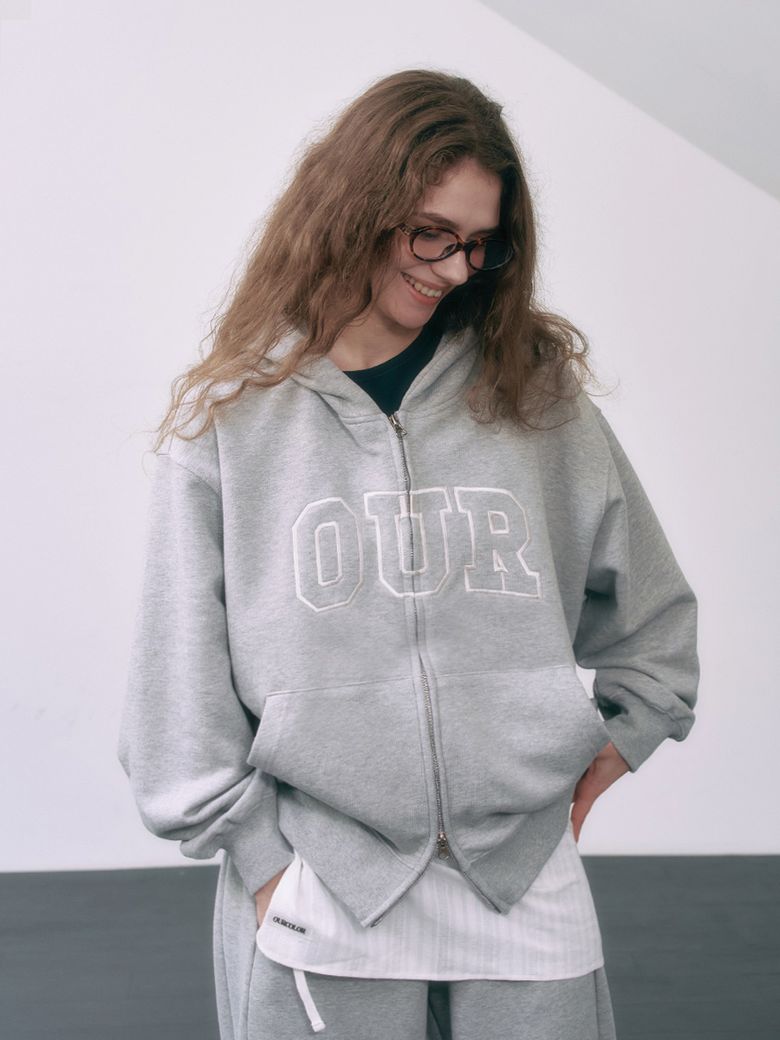 (adult) classic Hooded zip-up _ grey