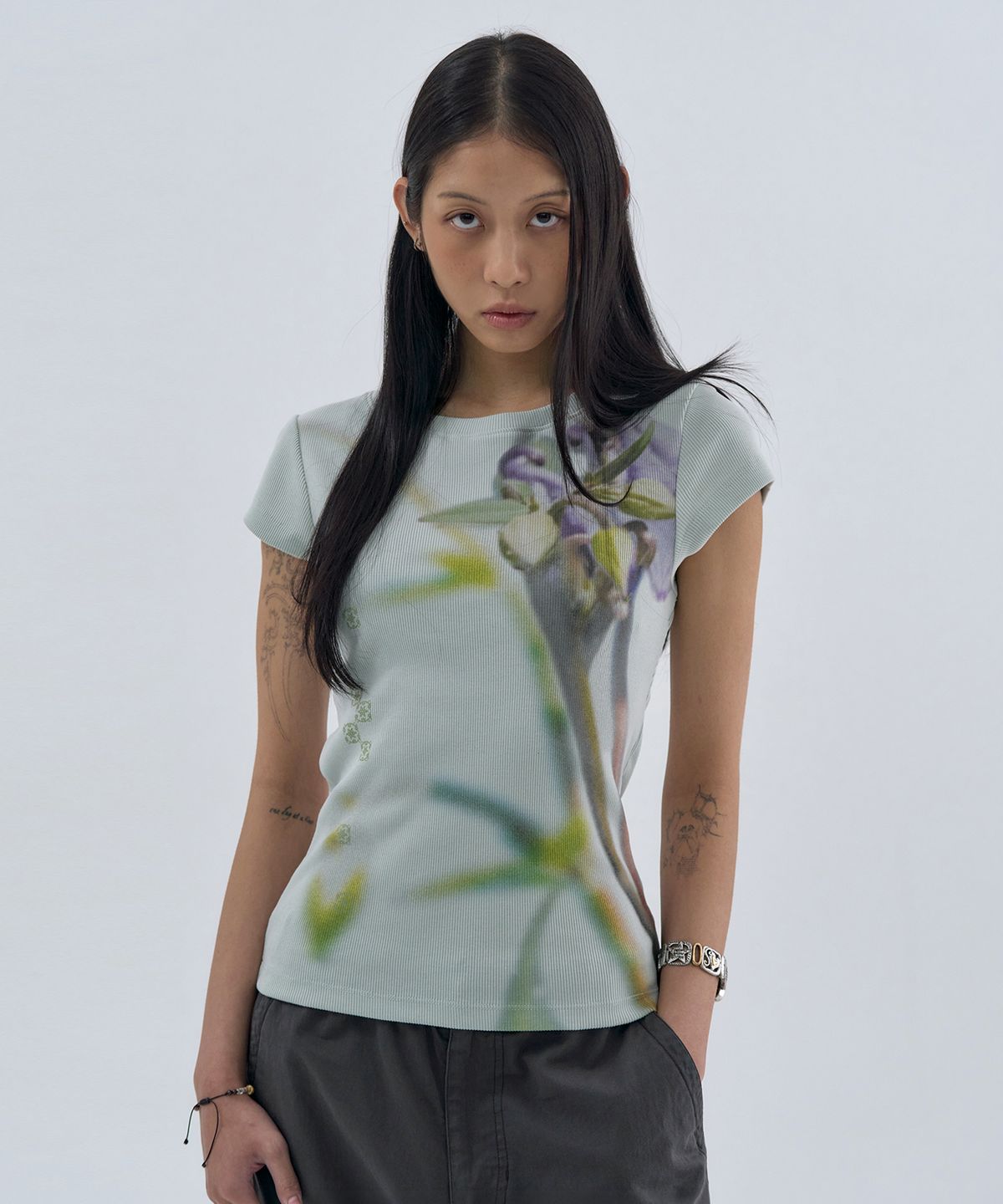 웰빙익스프레스(WELLBEING EXPRESS) Flower Half Sleeve-green Mint