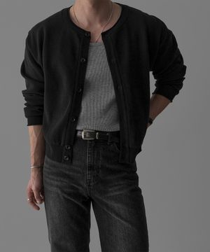 로우컷 크롭 코튼 가디건 [블랙]