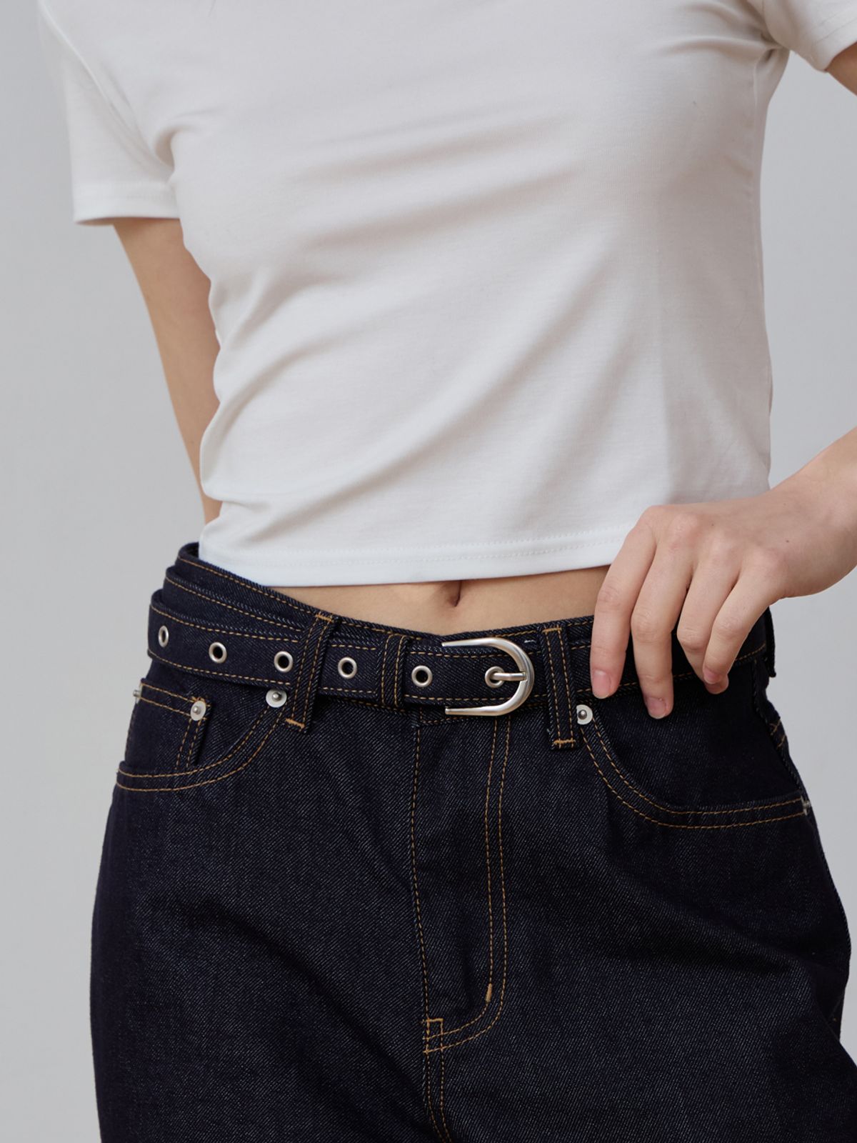 꼼마(CCOMA) 논페이드 스티치 데님 벨트