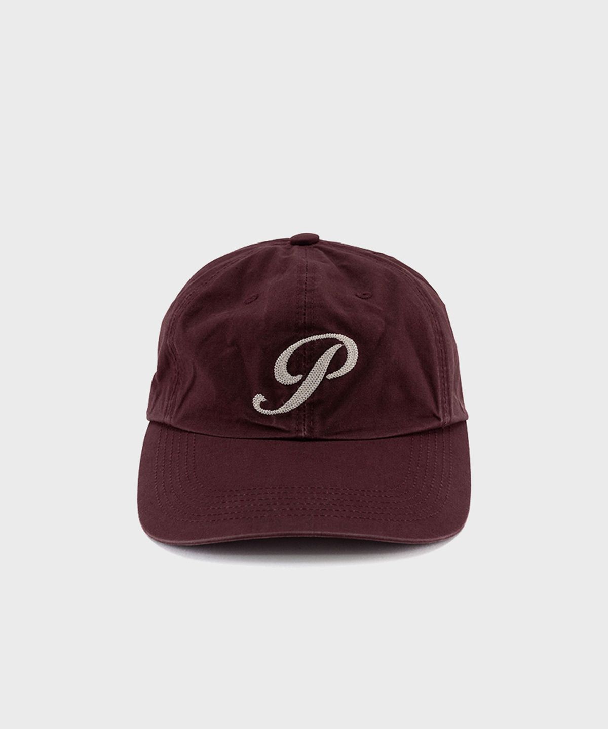 프레프(PREF) BURGUNDY P-LOGO 6 PANEL CAP