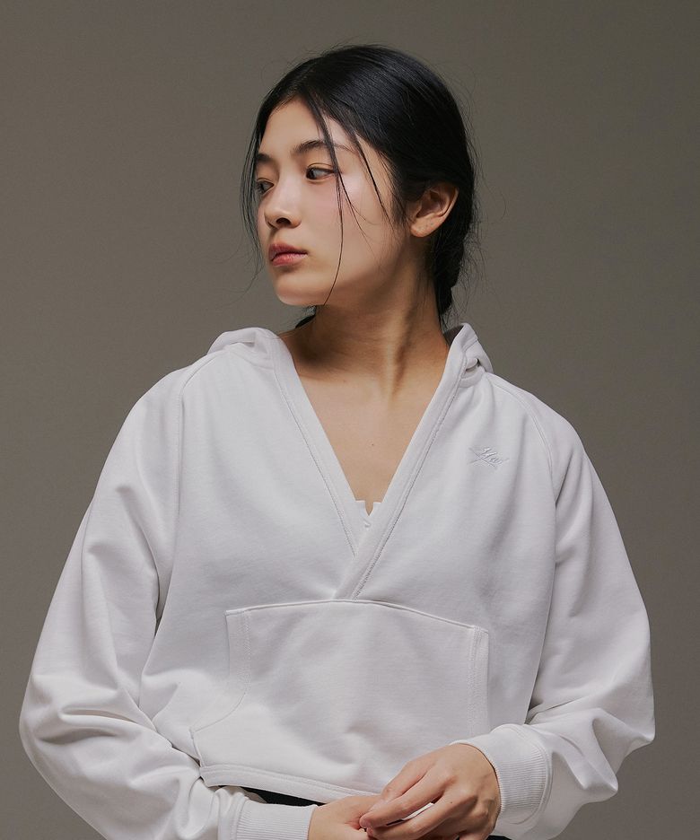 크로스 랩 플립 후드티 화이트