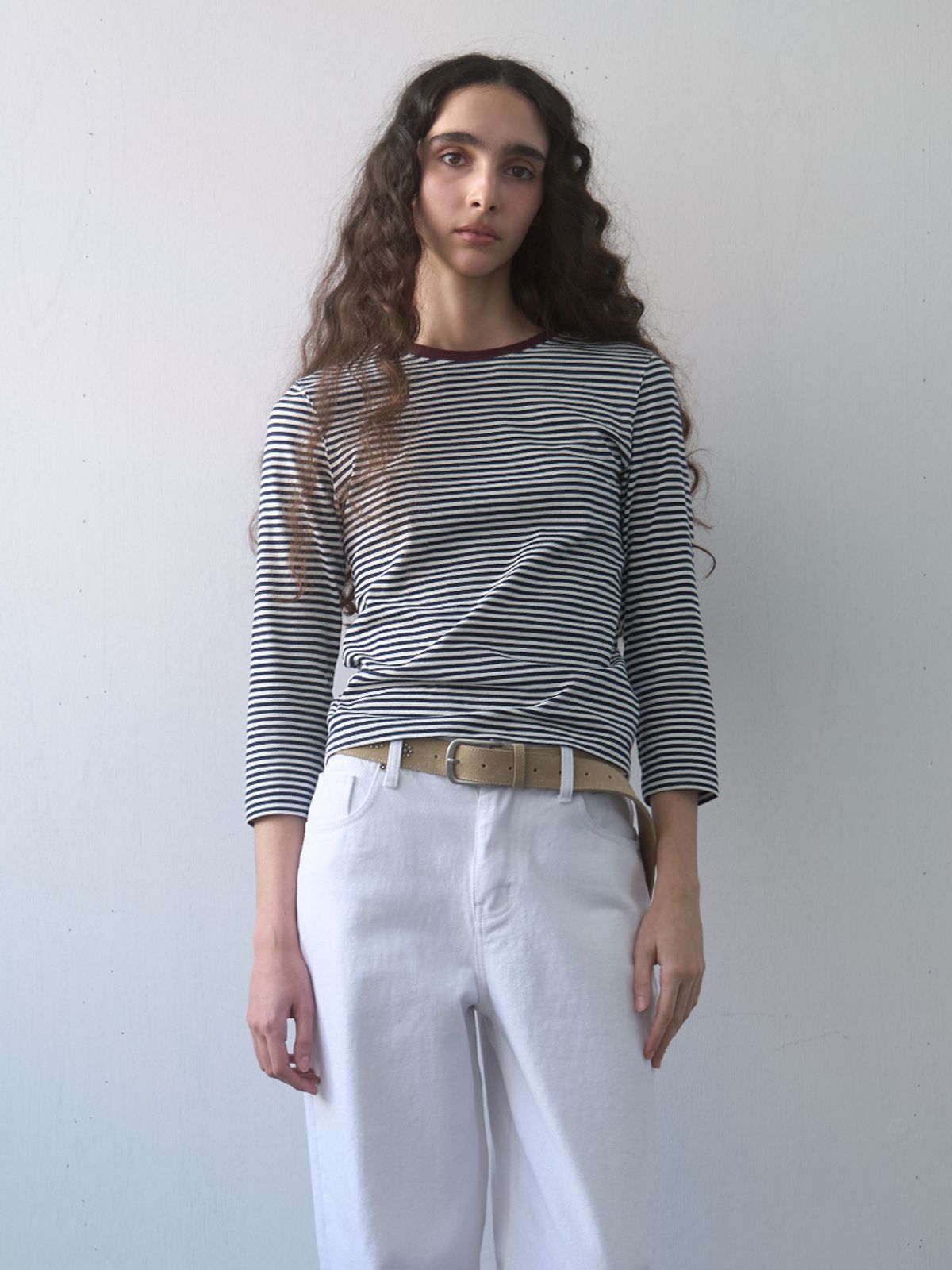 기준(KIJUN) Stripe Mid Sleeve Tee Navy