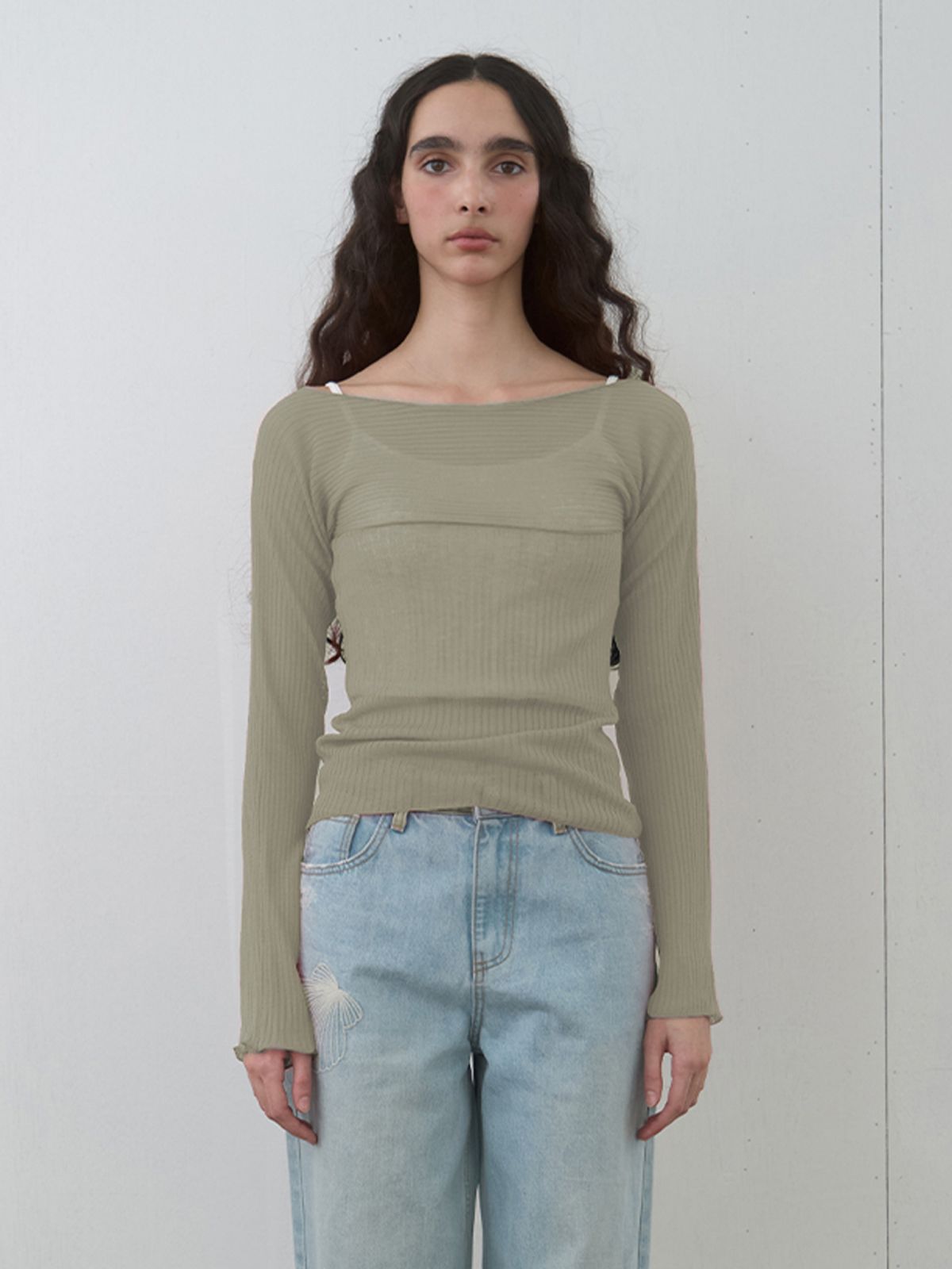 기준(KIJUN) Sheer Boatneck Knit Sage