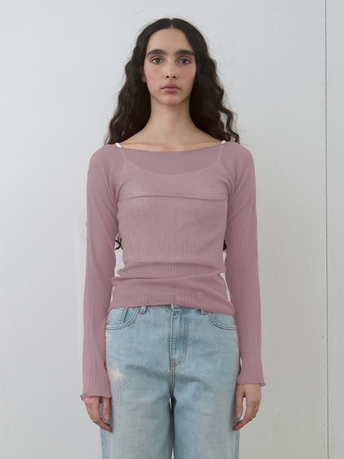 기준(KIJUN) Sheer Boatneck Knit Dusty Pink