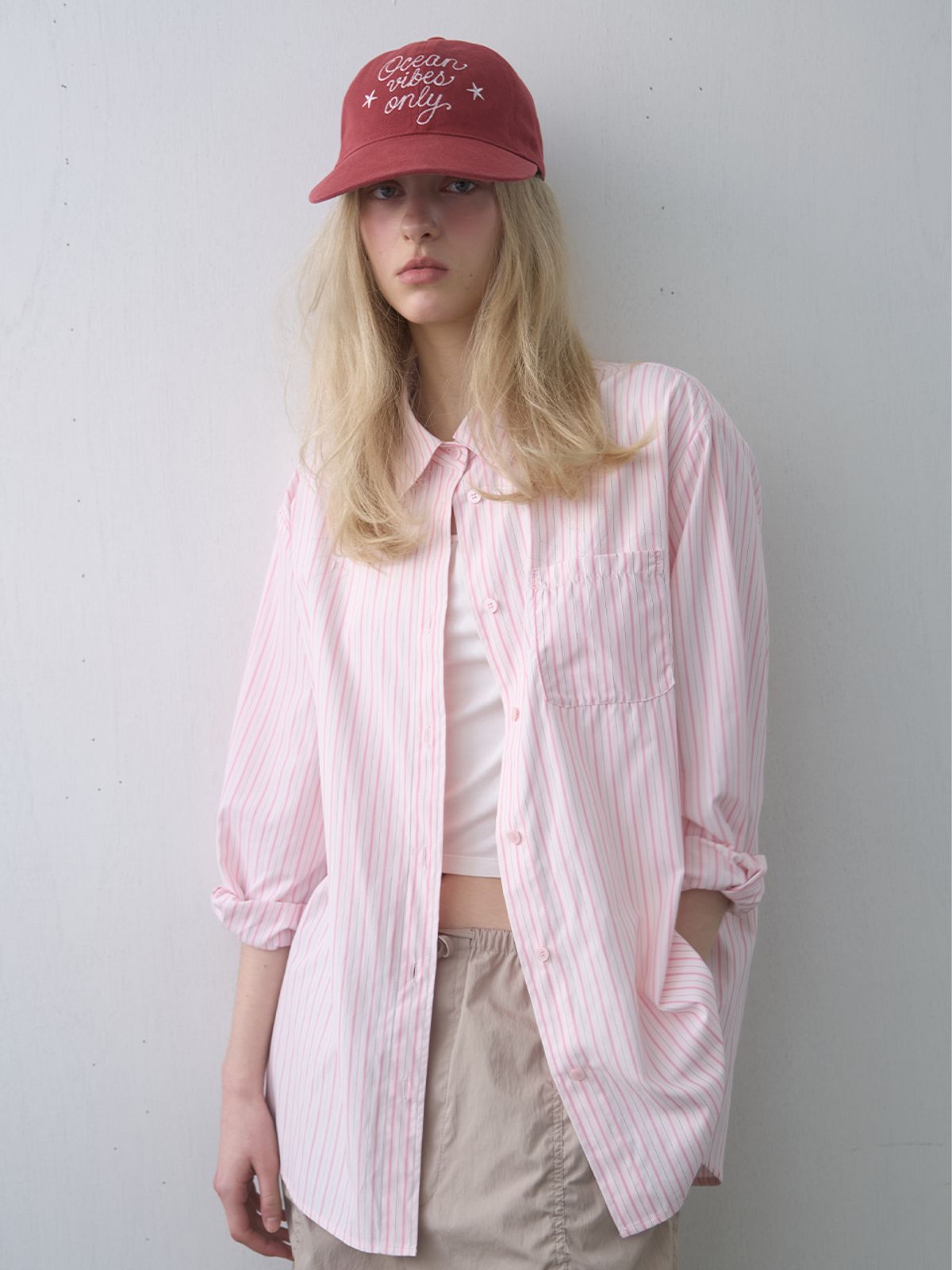 기준(KIJUN) Stripe Oversized Shirt Pink