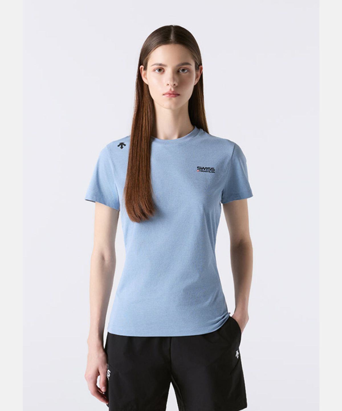 데상트(DESCENTE) 스위스 트라이애슬론 반팔 티셔츠 스카이 블루 SR223ITS53