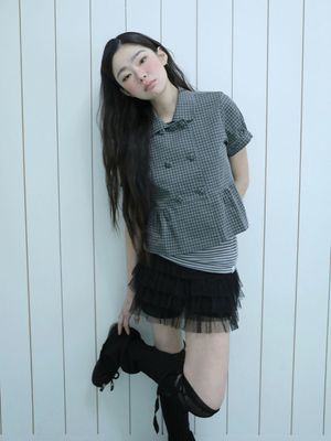 더블 블라우스 자켓(체크 블랙)