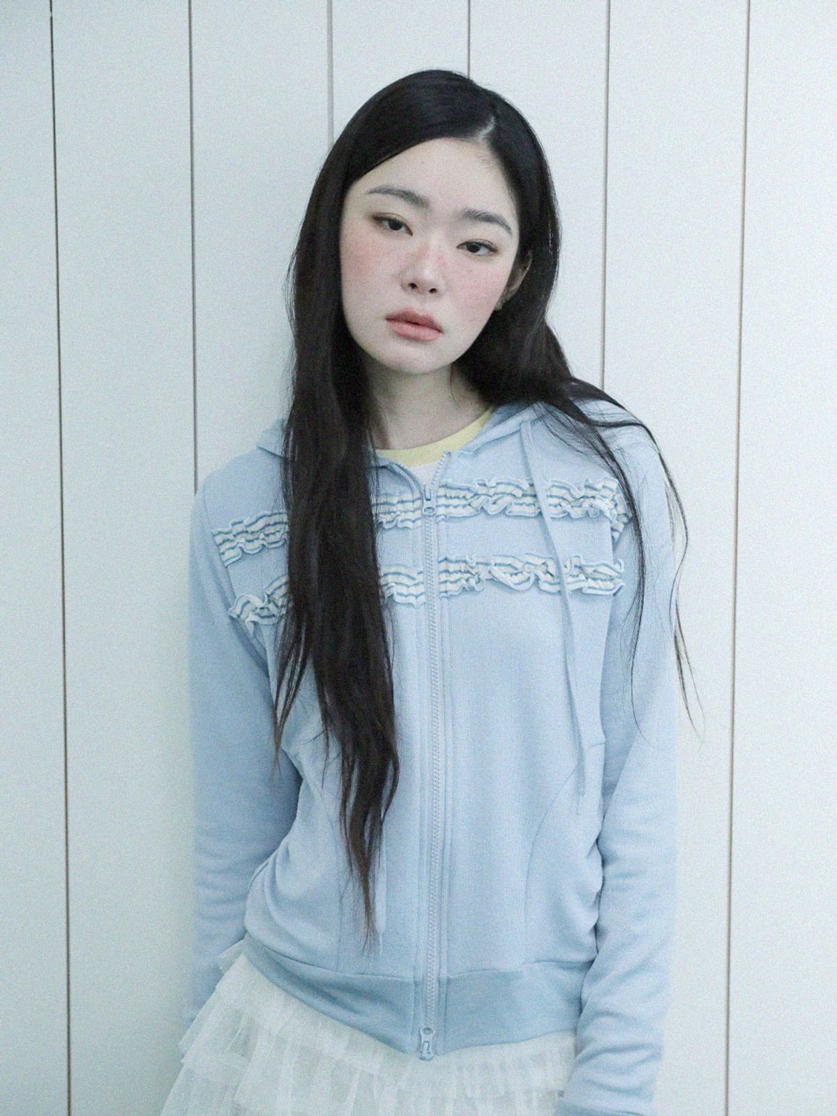 어글리쉐도우(UGLYSHADOW) 레이어드 셔링 후드집업 (블루)