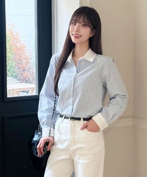 배색 카라 스트라이프 셔츠_RMYWG24NT2