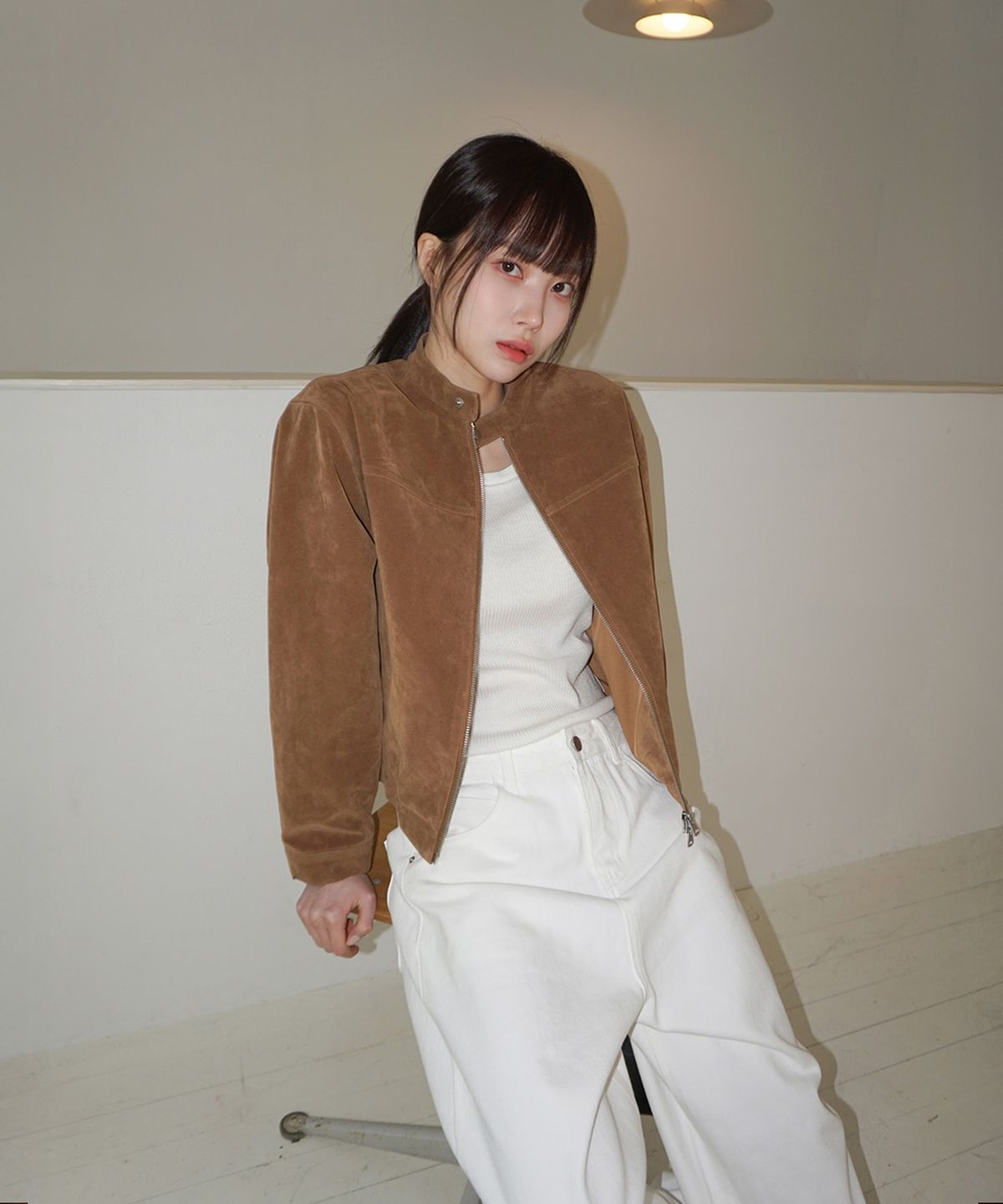 무드인사이드 우먼(MOOD INSIDE WOMAN) (woman) 바이커 스웨이드 자켓_Brown