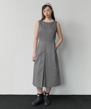 Dot Pattern Sleeveless Dress - gray