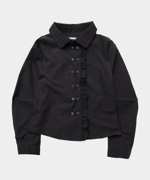 프릴 레이스 더블 버튼 클래식 베이직 긴팔 블라우스 셔츠 [블랙]