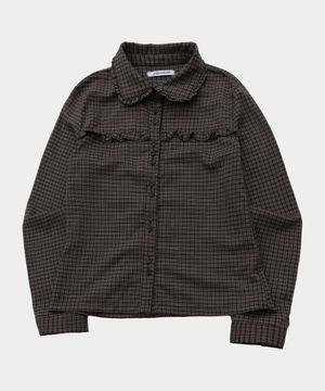 올데이 러플 라운드 카라 체크 베이직 긴팔 블라우스 셔츠 [블랙]