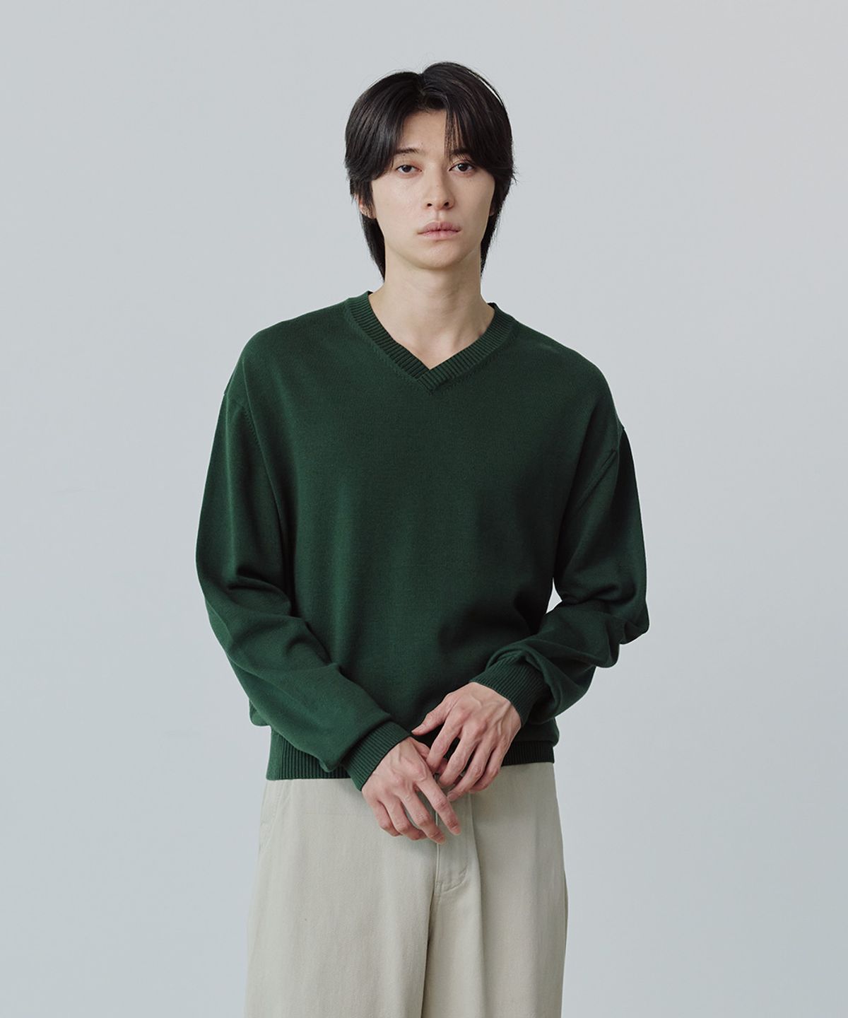 유니온블루(UNION BLUE) ACCORD V-NECK KNIT [KALE GREEN]