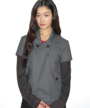 라운드 카라 더블 버튼 니트 레이어드 클래식 숏 코트 자켓_2COLOR