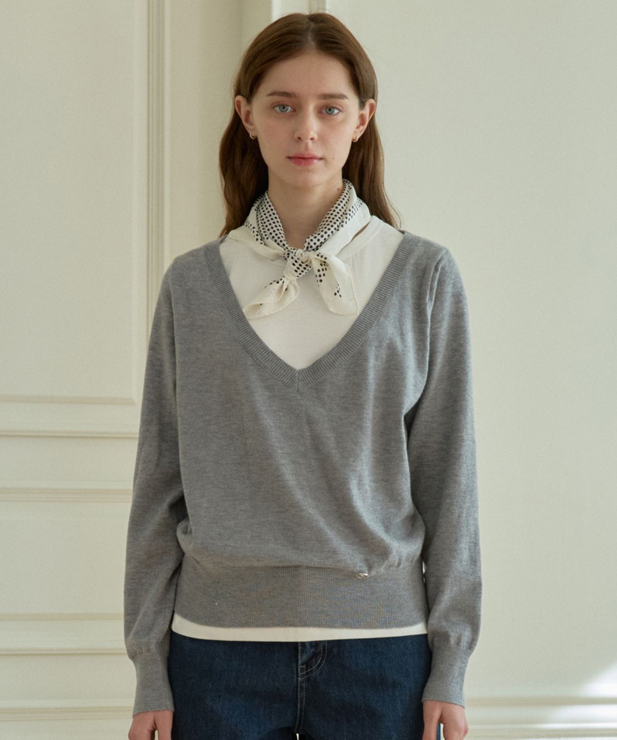 힐리오트(HEALIOTE) DEEP V-NECK SLEEVELESS KNIT SET_MELANGE GREY