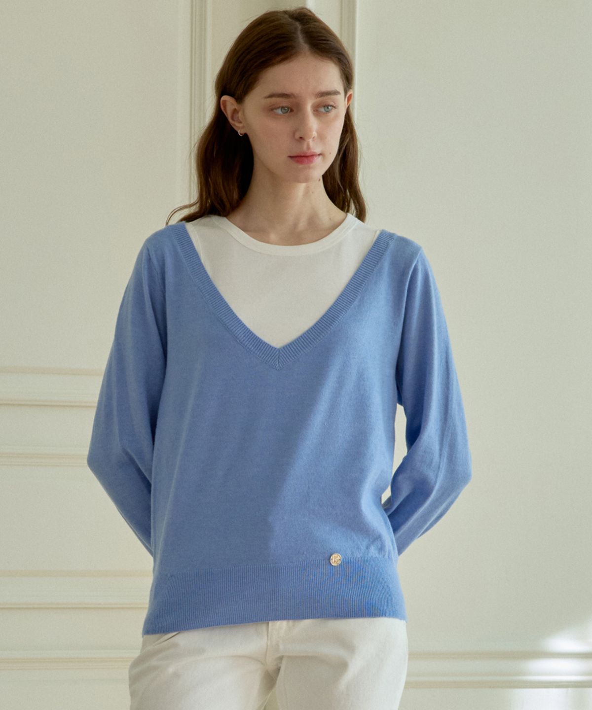 힐리오트(HEALIOTE) DEEP V-NECK SLEEVELESS KNIT SET_BLUE