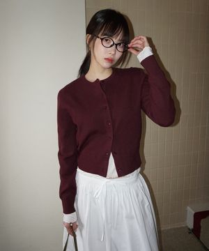 (woman) 에센셜 무드 크롭 라운드 가디건_Wine