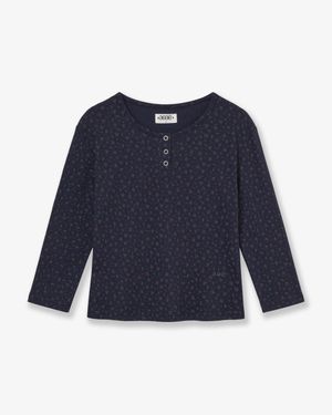 FLOWER HENLEY NECK TEE [NAVY]