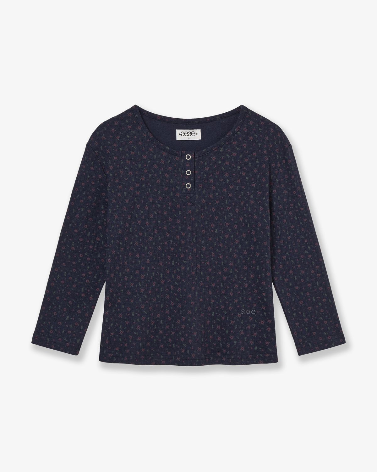 에이이에이이(AEAE) FLOWER HENLEY NECK TEE [NAVY]