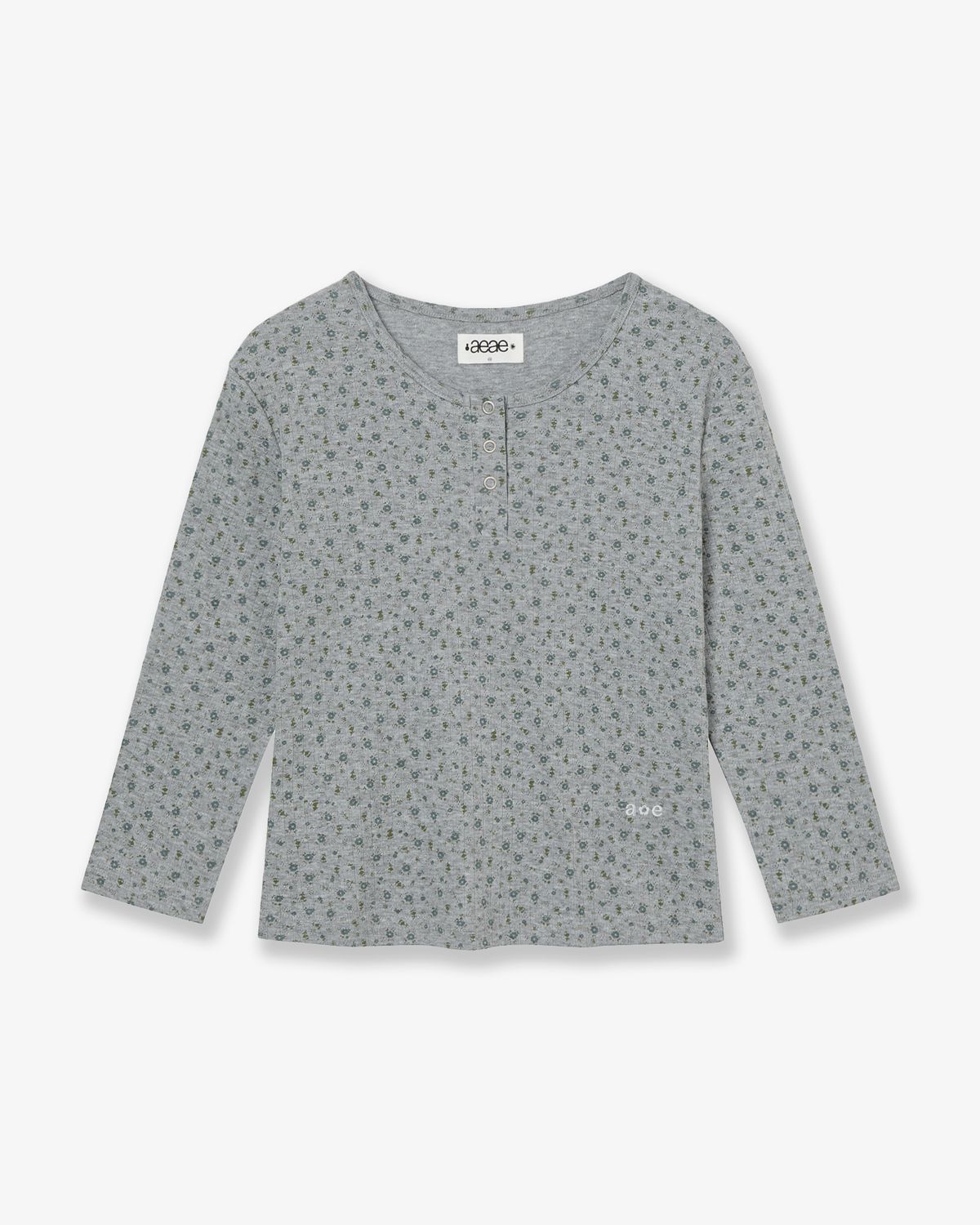 에이이에이이(AEAE) FLOWER HENLEY NECK TEE [MELANGE GREY]