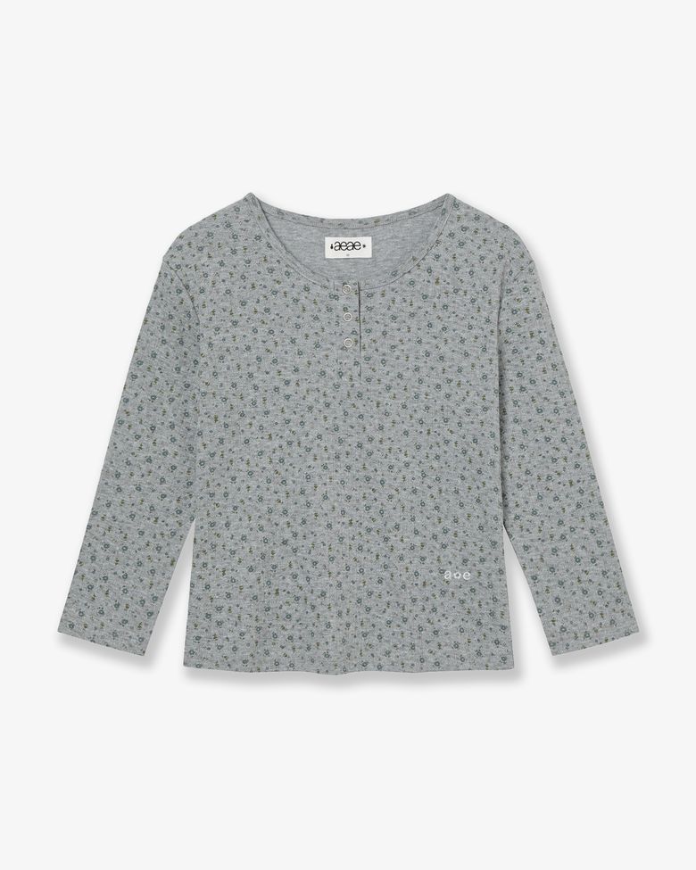 FLOWER HENLEY NECK TEE [MELANGE GREY]
