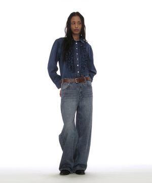 클래식 와이드 레그 루즈 진_샌드 블루