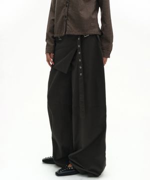 아일렛 벨티드 랩 레이어드 코튼 와이드 투피스 팬츠 세트 [차콜]