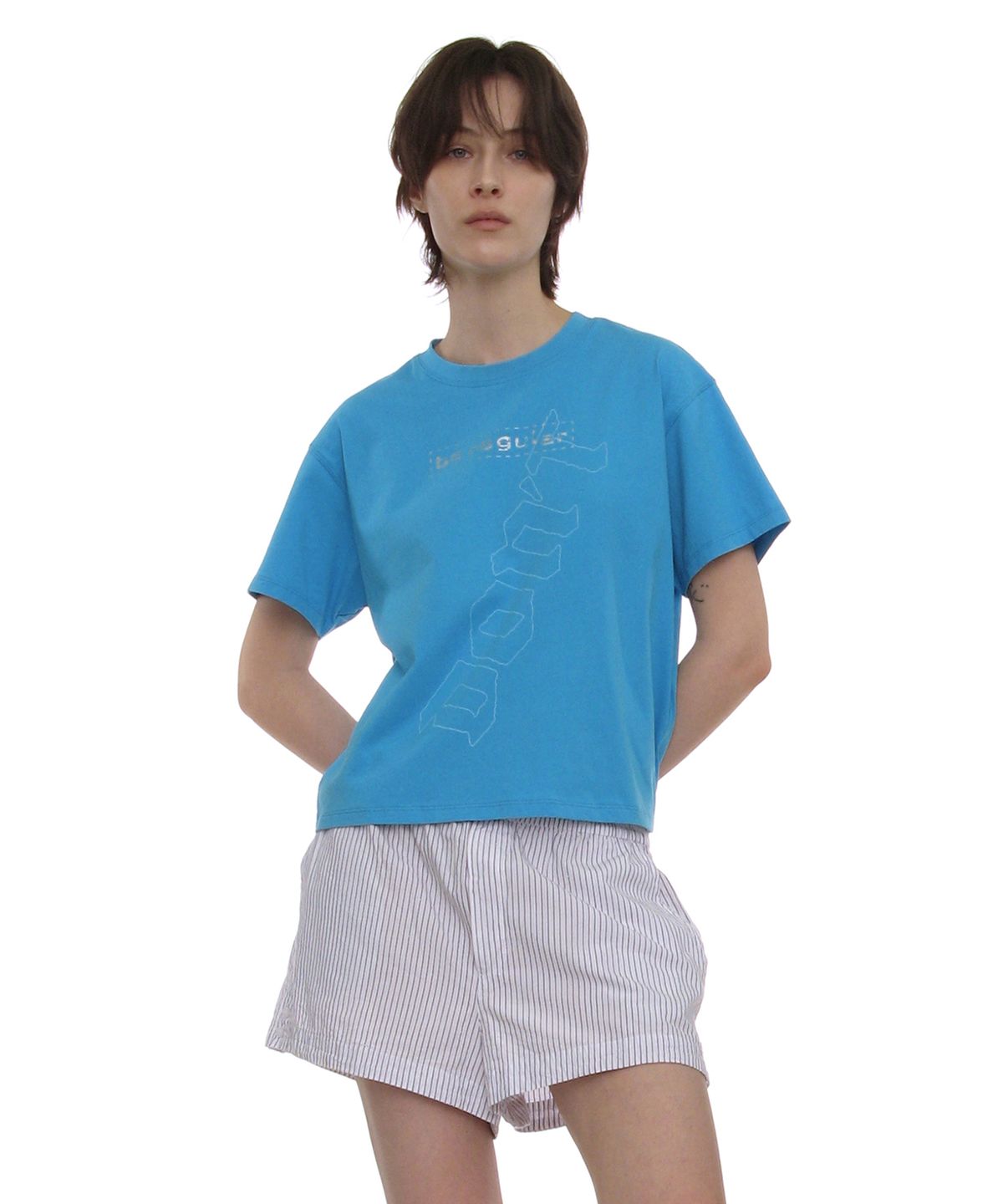 파르티멘토 우먼(PARTIMENTO WOMEN) DBR 프린트 레귤러 티_스카이