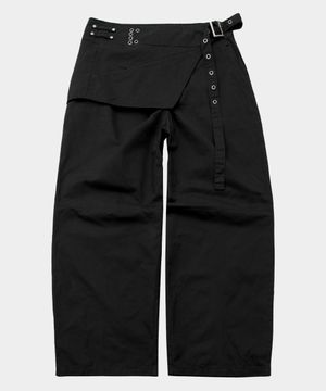 아일렛 벨티드 랩 레이어드 코튼 와이드 투피스 팬츠 세트 [블랙]