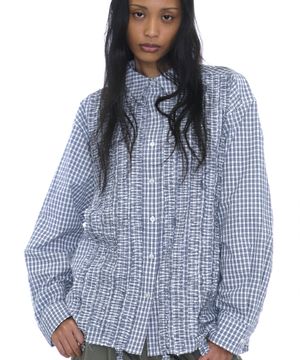 컷오프 프릴 트림 셔츠_화이트 체크