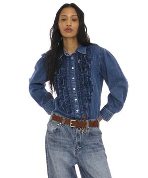 컨트리 러플 핀턱 셔츠_데님