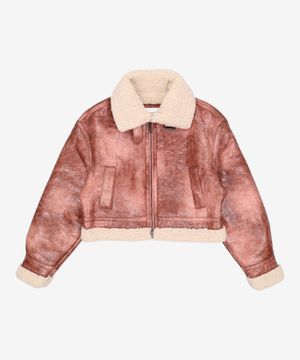 우먼 크롭 무스탕 핑크 100