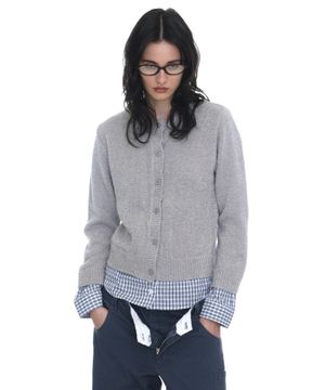 부클 셔츠-헴 레이어드 가디건_라이트 그레이