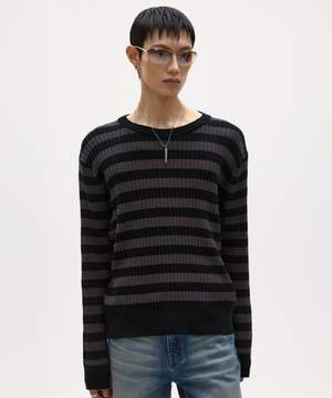 딘 스트라이프 니트 차콜 블랙