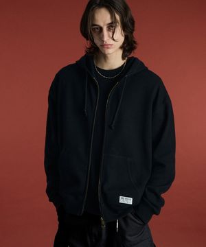 코어 와플 후드 집업  블랙