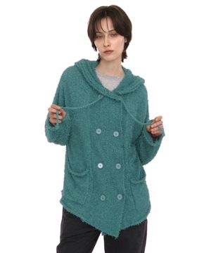 그런지 부클 후디드 가디건_에메랄드