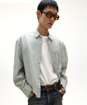 앙리 크롭 데님 셔츠 빈티지 블루