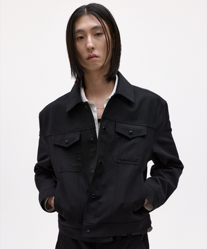 러스터 울 코튼 립 트러커 자켓 블랙