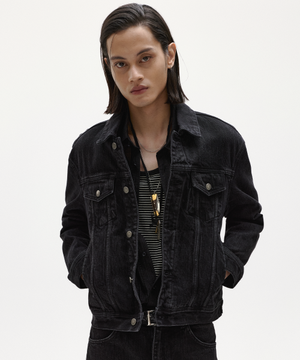 팔코 데님 트러커 자켓 리브드 블랙