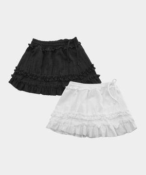 듀어 프릴 레이스 볼륨 플레어 레이어드 미니 캉캉 스커트_2COLOR