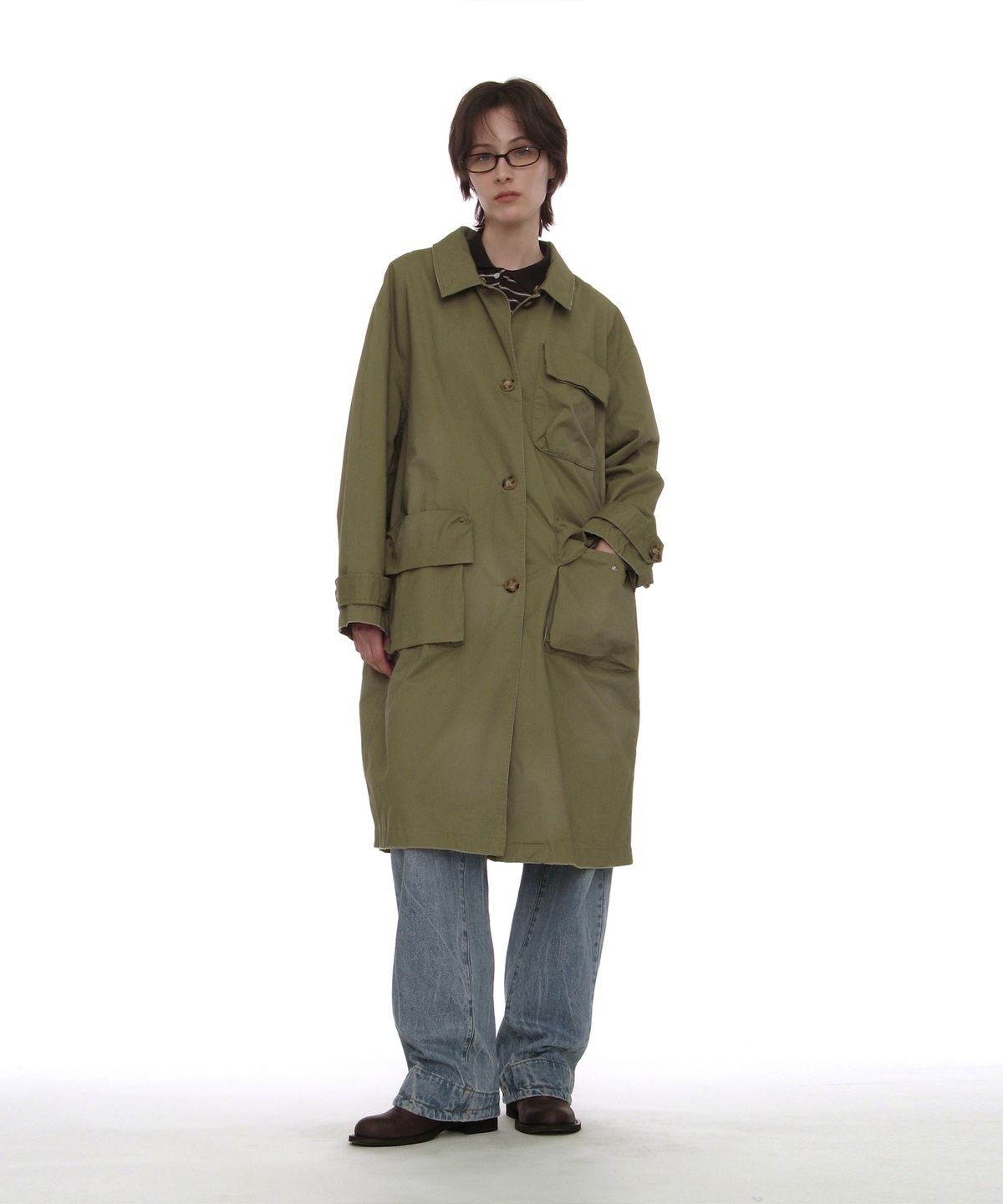 파르티멘토 우먼(PARTIMENTO WOMEN) 투웨이 워시드 포켓 발마칸 코트_카키 그린
